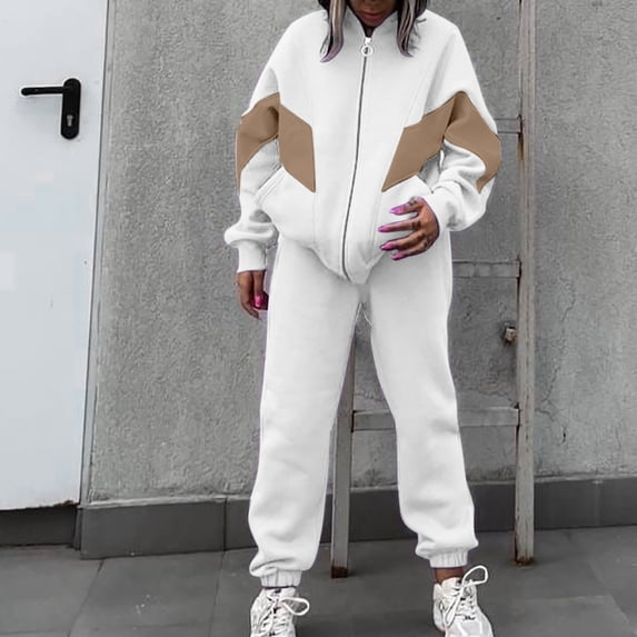 Lilgiuy Women's 2 Piece Outfits Sweatsuit Fashion Solid Color Oversized Sleeve Lounge Sets Casual Zipper Top and Pants Set with Pocket