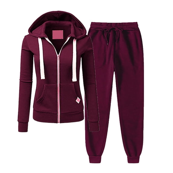Lilgiuy Women's 2 Piece Sweatsuit Long Sleeve Zip Up Hoodie Sweatshirt Jogger Sweatpants Tracksuit Workout Outfit Holiday Gifts
