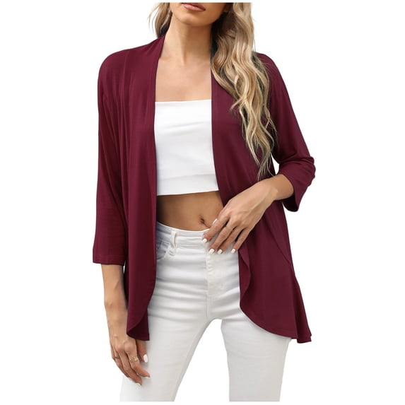 Lilgiuy Women's 3/4 Sleeve Casual Comfortable Solid Color Cardigan Top Blouse Fashion for 2022 Spring Winter