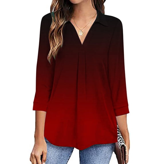 Lilgiuy Women's 3/4 Sleeve Shirts Autumn Casual V Neck Printing Blouse Tops Sweatshirt Lightweight Active Yoga Tee Shirts