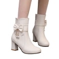 thumbnail image 1 of Lilgiuy Women's Ankle Boots Thick Heel Fall Winter Bow Tassel Lorita Round Toe Short Booties for Women, 1 of 7