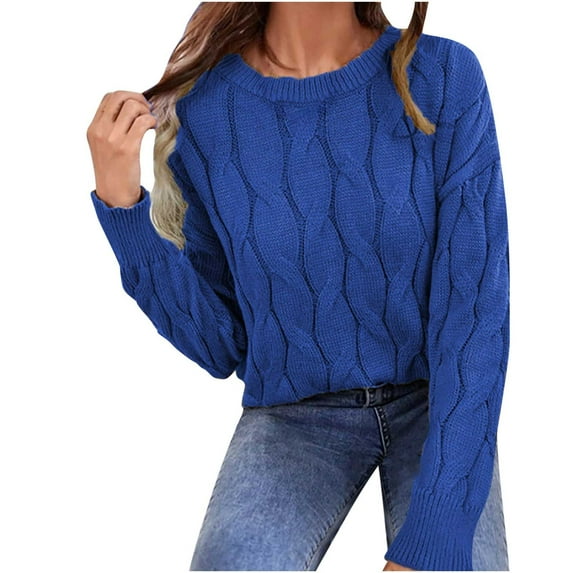Lilgiuy Women's Autumn And Winter Casual Button Round Neck Long Sleeve Solid Color Sweater Tops Blouse,Blue,12(XXL) Fall Fashion 2022 Spring Winter