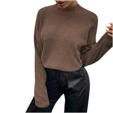 Lilgiuy Women's Autumn And Winter Casual Button Round Neck Long Sleeve Solid Color Sweater Tops Blouse,Brown,8(L) Fall Fashion for 2022 Spring Winter
