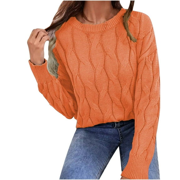 Lilgiuy Women's Autumn And Winter Casual Button Round Neck Long Sleeve Solid Color Sweater Tops Blouse,Orange,12(XXL) Winter Clothes for 2022