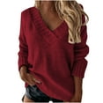 thumbnail image 1 of Lilgiuy Women's Autumn And Winter Casual Round Neck Long Sleeve Solid Color Sweater Tops Blouse,Wine,8 2022 Fall Winter, 1 of 4