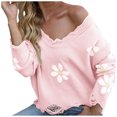 thumbnail image 1 of Lilgiuy Women's Autumn And Winter Long Sleeves Casual Knitted Sweater Printed V-neck,Pink,10 2022 Fall Winter, 1 of 5