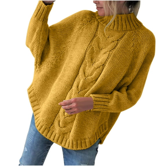Lilgiuy Women's Autumn And Winter New Loose Doll Sleeve Knit Sweater Solid Color Half Turtleneck Sweater Yellow for 2022