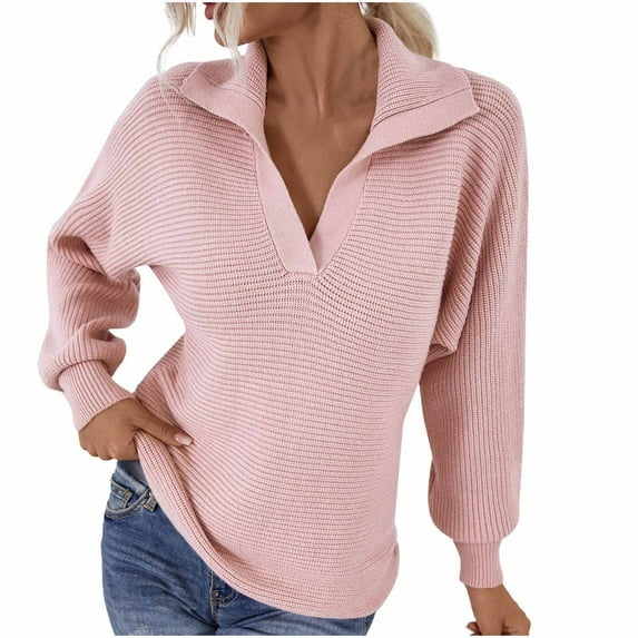 Lilgiuy Women's Autumn And Winter New Suit Collar Knit Sweater Pullover Lantern Sleeve Solid Color Pullover Sweater for 2022