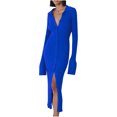 thumbnail image 1 of Lilgiuy Women's Autumn Long Sleeve V Neck Long Button Flare Sleeve Sweater Dress Blue 2022 Fall Winter, 1 of 5