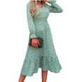 thumbnail image 1 of Lilgiuy Women's Autumn Winter Floral Long Sleeves V-Neck Ruffled Flared Sleeves Dress Green 2022 Fall Winter, 1 of 5