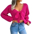 thumbnail image 1 of Lilgiuy Women's Autumn Winter Long Sleeve Solid Blouse V-Neck Bow-Knot Sweater Tops,Hot Pink,4 2022 Fall Winter, 1 of 5