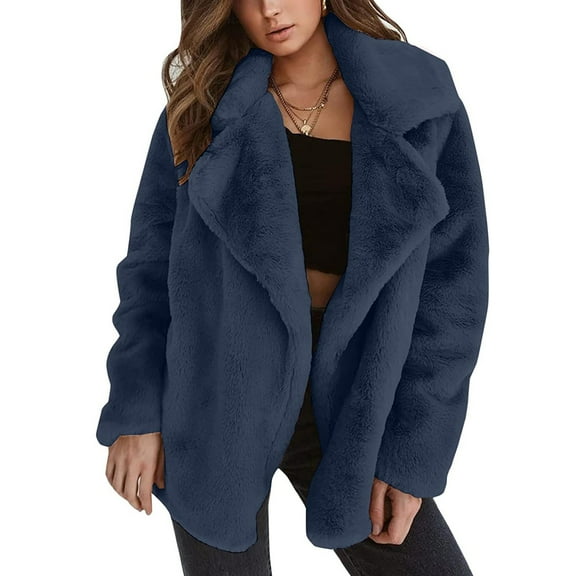 Lilgiuy Women's Autumn/Winter Solid Color Cardigan Plush Lapel Coat Tops for Women and Teen Girls