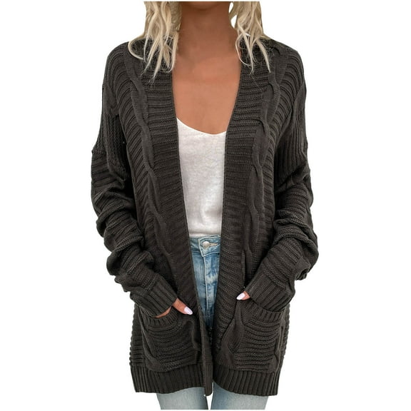 Lilgiuy Women's Autumn Winter Solid Color Pocket Long Sleeve Cardigan Sweater Jacket Tops Winter Clothes for 2022