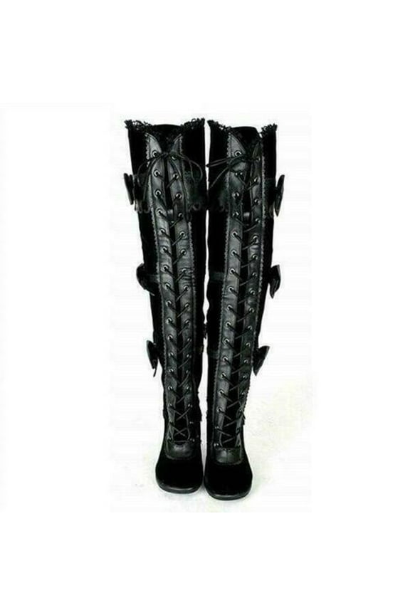 Women's Bow Tie Ultra High Heel Lace Up Punk Side Zipper Over The Knee Boots