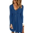 thumbnail image 1 of Lilgiuy Women's Casual Autumn Solid Sexy U-Neck Buttons Long Sleeve Waist Dress for Beach Hawaiian, 1 of 4