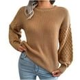thumbnail image 1 of Lilgiuy Women's Casual Colorful Long Sleeve Off Shoulder Knit Sweater Crew Neck Sweater,Khaki,4 Winter Clothes for 2022, 1 of 5