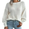 thumbnail image 1 of Lilgiuy Women's Casual Colorful Long Sleeve Off Shoulder Knit Sweater Crew Neck Sweater,White,4 Winter Dresses for 2022, 1 of 5