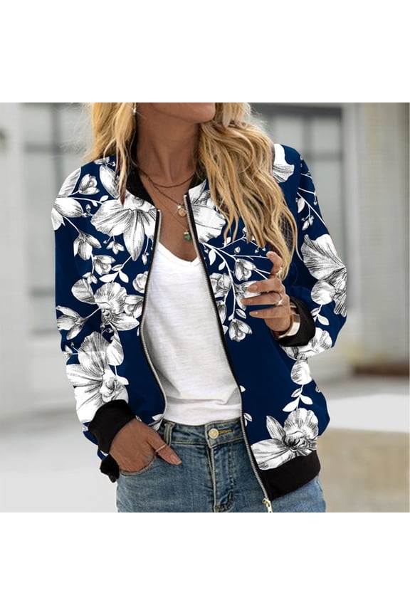 Women's Casual Fashion Printed Pocket Zippered Coat Gift for Your Friends and Family