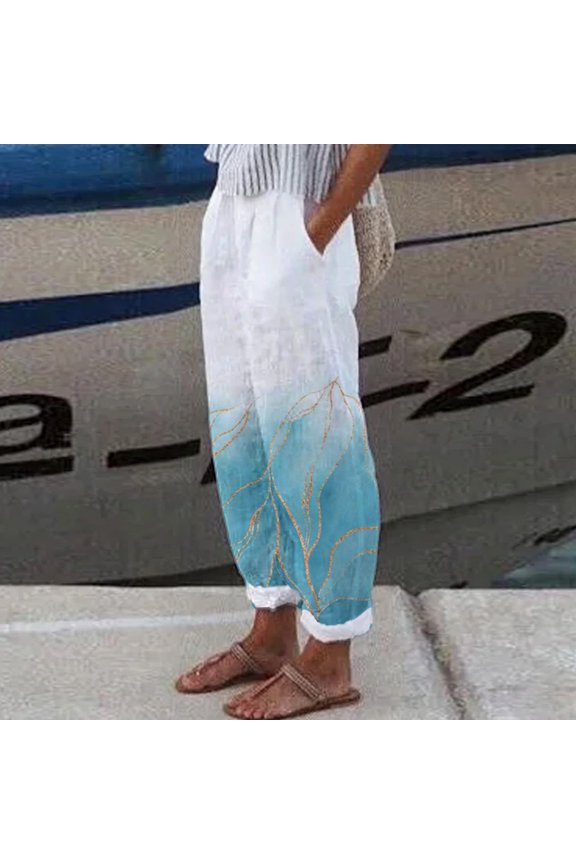 Women's Casual Floral Printed Waist Long Pants With Pocket Alt Clothing Alternative Clothing