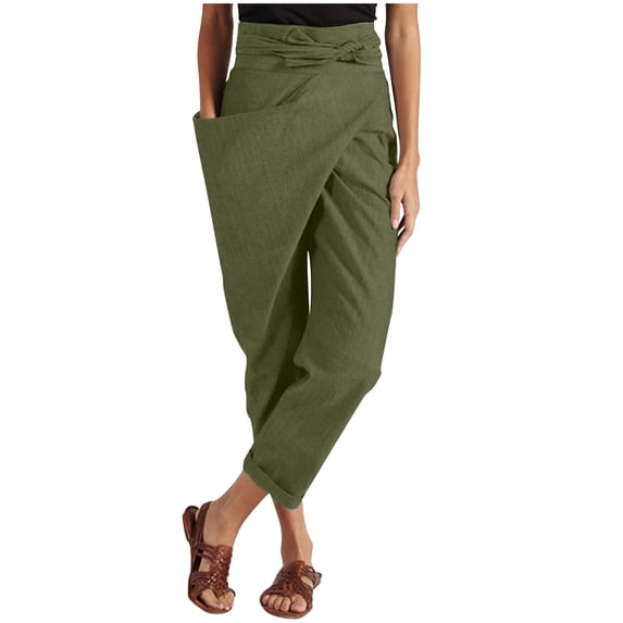 Lilgiuy Women's Casual High-waist Strapped Solid Color Trousers for Fishing Outdoor Activities