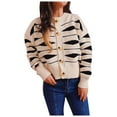 thumbnail image 1 of Lilgiuy Women's Casual Irregular Stripe Contrast Color Single Breasted Crewneck Cropped Cardigan Sweater Jacket Fall Fashion 2022 Spring Winter, 1 of 4
