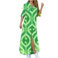 thumbnail image 1 of Lilgiuy Women's Casual Lapel Printing Button Single-Breasted Long-sleeve Shirt Split Long Dress Green 2022 Fall Winter, 1 of 5