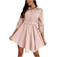 thumbnail image 1 of Lilgiuy Women's Casual Lapel Solid Color Button Long Sleeve Slim Fit Belt Dress Pink,4 2022 Fall Winter, 1 of 5