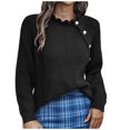 thumbnail image 1 of Lilgiuy Women's Casual Long Sleeve Button Wave Neck Knitting Solid Color Pullover Top Crew Neck Sweater, Black ,8(L) for 2022, 1 of 5