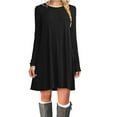 thumbnail image 1 of Lilgiuy Women's Casual Long Sleeve Solid Round Neck Ladies Loose Mini Dress Black Fall Dresses for 2022 Spring Winter, 1 of 5