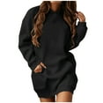 thumbnail image 1 of Lilgiuy Women's Casual Long-sleeve Pocket Pullover Hoodie Dress Waist Sweatshirt Solid Dress Black Fall Fall Clothes for 2022 Spring Winter Spring Winter, 1 of 5