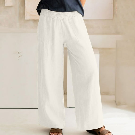Lilgiuy Women's Casual Loose Baggy Pockets Pants Fashion Playsuit Trousers Overalls Cotton And Linen Pants Vintage Beach Trendy Trouses