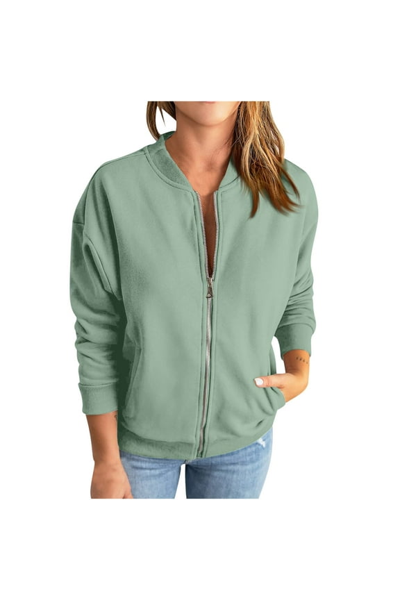 Women's Casual Loose Fashion Color Pocket Zippered Jacket Long Sleeve Coat Gift for Your Friends and Family