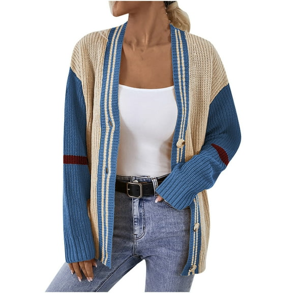 Lilgiuy Women's Casual Loose Knitted Cardigan Sweater Coat Women Autumn And Winter Tops，Blue,6 Winter Fashion 2022