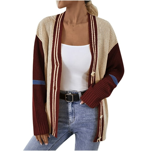 Lilgiuy Women's Casual Loose Knitted Cardigan Sweater Coat Women Autumn And Winter Tops,Watermelon Red,8 Winter Fashion 2022