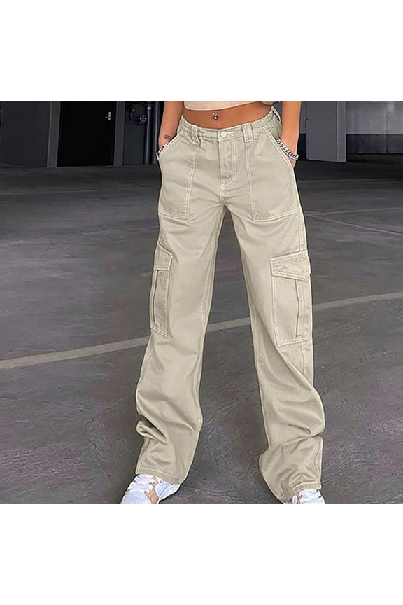 Women's Casual Pants Cowboy Pocket Straight Cylinder Overalls Solid Color Zipper All Around Tummy Control Pants