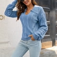 thumbnail image 1 of Lilgiuy Women's Casual Pure Color Lapel Dough Twists Long Sleeve Loose Pullover V-neck Sweater for Christmas Halloween, 1 of 5