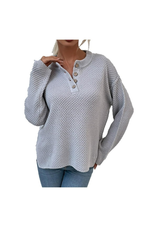 Women's Casual Round-Neck Long Sleeve Tops Blouse,Gray,6(M) Fall Clothes for 2022 Spring Winter