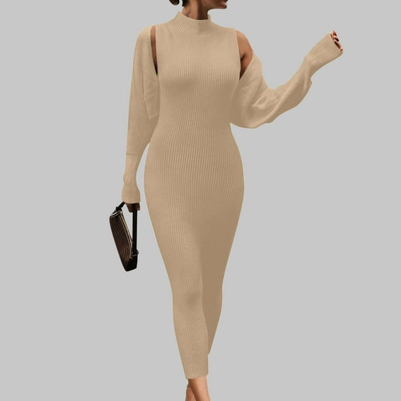 Lilgiuy Women's Casual Round Neck Long Sleeve Waist Wrapped Buttocks Tied Wrap Buttocks Rib Sweater Dress Gift for Your Mom Aunt Grandma