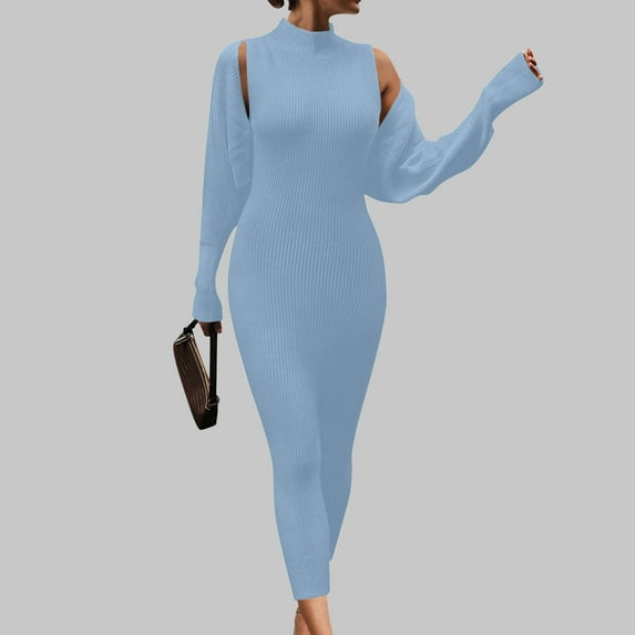 Lilgiuy Women's Casual Round Neck Long Sleeve Waist Wrapped Buttocks Tied Wrap Buttocks Rib Sweater Dress for New Year Thanksgiving