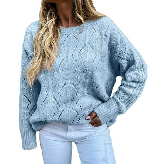 Lilgiuy Women's Casual Round Neck Long Sleeved Knitted Pullover Round Neck Sweater for Photoshot