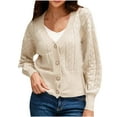 thumbnail image 1 of Lilgiuy Women's Casual Solid Color Button Loose Knit Top Long Sleeve Cardigan Sweater V-Neck Sweater,Beige,4(S) Fall Fashion 2022 Spring Winter, 1 of 5