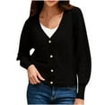 thumbnail image 1 of Lilgiuy Women's Casual Solid Color Button Loose Knit Top Long Sleeve Cardigan Sweater V-Neck Sweater, Black ,4(S) Winter Clothes for 2022, 1 of 5