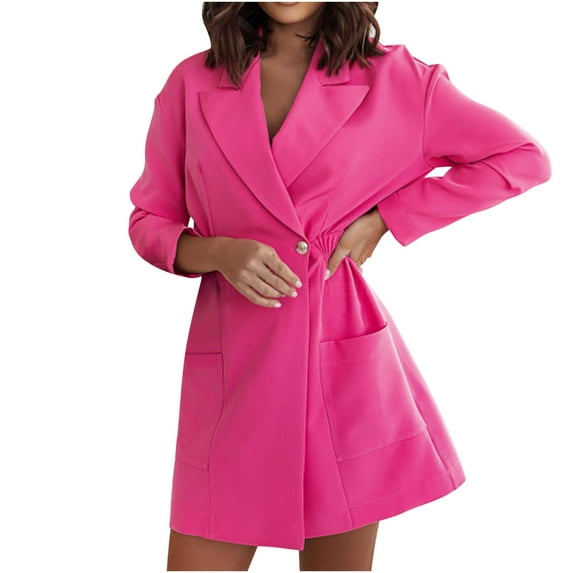Lilgiuy Women's Casual Solid Turn Down Collar Jacket Long Sleeve Coat Outerwear Blazer Winter Dresses for 2022