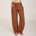 thumbnail image 1 of Lilgiuy Women's Casual Trousers Solid Drawstring Waist Long Pants With Pocket All Around Tummy Control Pants, 1 of 5