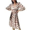 thumbnail image 1 of Lilgiuy Women's Casual V Neck Stripe Printing Lacing Long Sleeve Dress Khaki,6 Fall Dresses for 2022 Spring Winter, 1 of 5