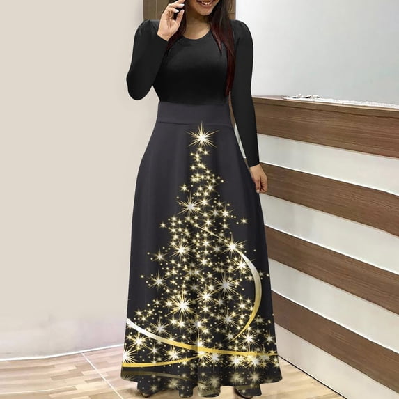 Lilgiuy Women's Christmas Print Colorful Long Dress Short Sleeve Print Dresses Beach Casual Maxi Sundress for Dance Performance