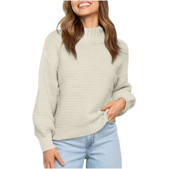 Lilgiuy Women's Christmas Sweater Round Neck Knitted Casual Fashion Long Sleeve Top Solid Color Sweater Gift for Your Mom Aunt Grandma