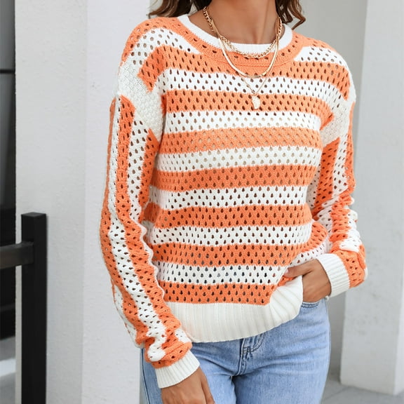 Lilgiuy Women's Color Block Oversized Long Sleeve Sweaters Fall Winter Casual Loose Crewneck Ribbed Knit Pullover Sweater for Photoshot