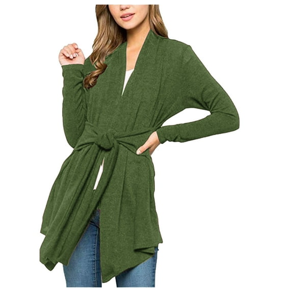 Lilgiuy Women’s Comfy Casual Solid Color Long Sleeve Lace Up Cardigan Top,Green,6 Fashion 2022 Spring Winter