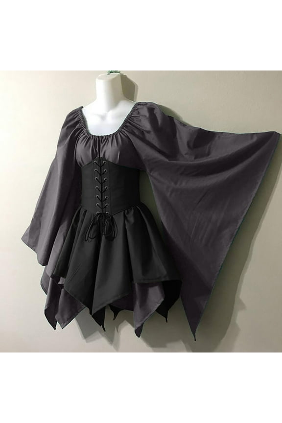 Women's Costumes Gothic Retro Long Sleeve Round-Neck Dresses Clearance Sales